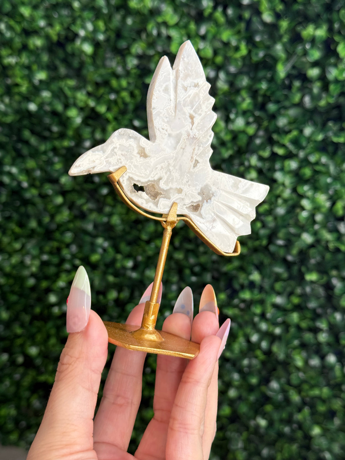 White Plume Agate Dove Crystal Carving - Indonesia - C