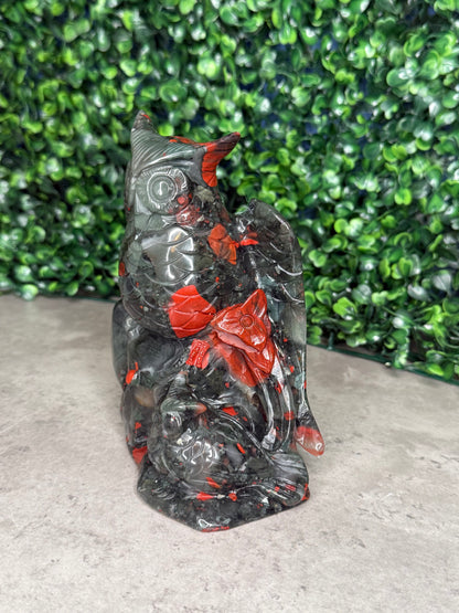 African Bloodstone Large Owl Crystal Carvings 744g