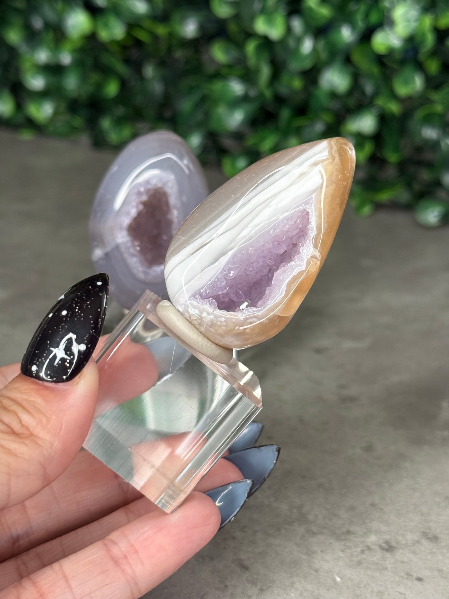 Pink and Purple Agate Egg Crystal Carvingd