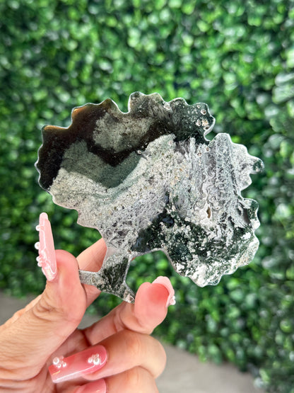 Green Jasper Family Tree Carving with Gold Stand – Indonesia