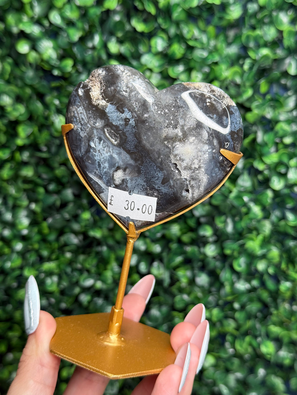 Blue Plume Agate Heart Crystal Carving from Indonesia Z