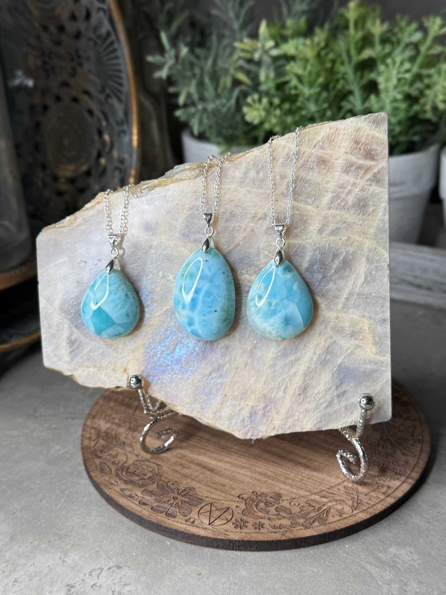 Larimar Crystal Pendant Necklaces