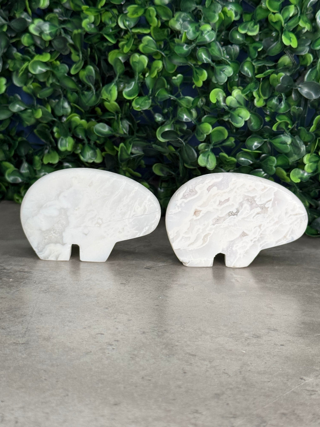 White Plume Agate Bear Crystal Carvings - Indonesia