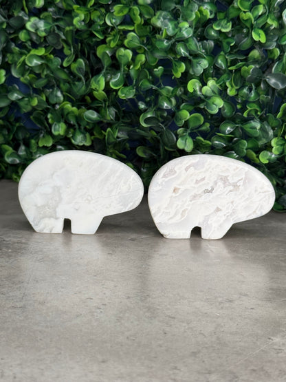 White Plume Agate Bear Crystal Carvings - Indonesia