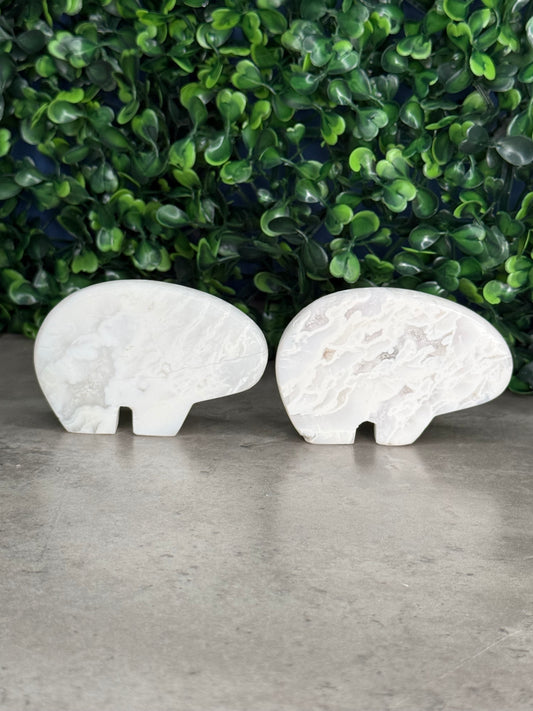 White Plume Agate Bear Crystal Carvings - Indonesia