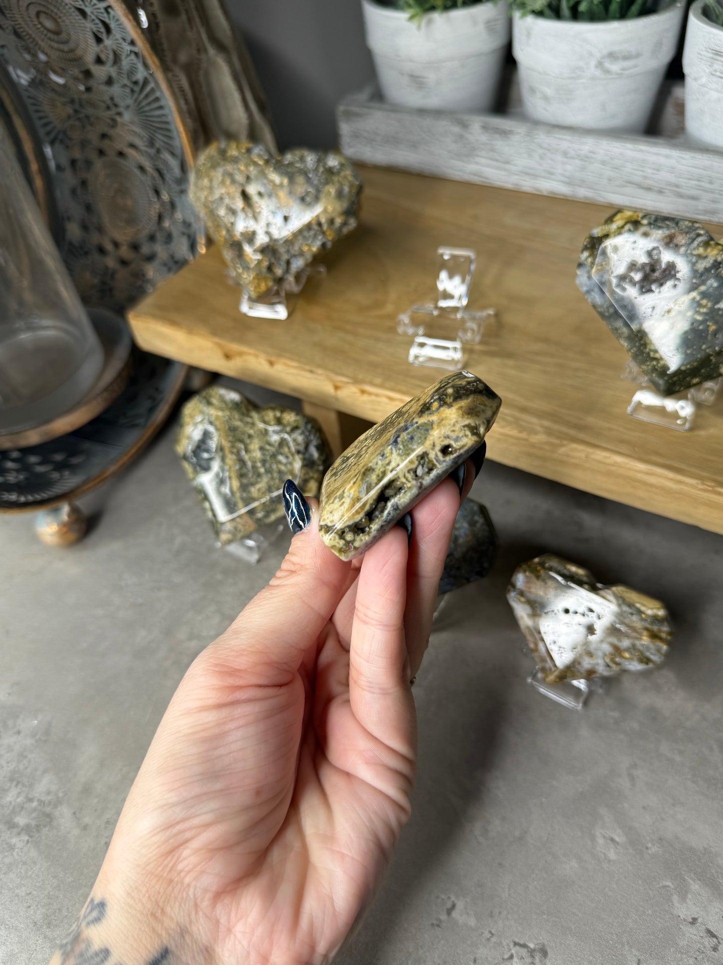 Ocean Jasper Crystal Heart Carvings - Sea Jasper 8th Vein Style