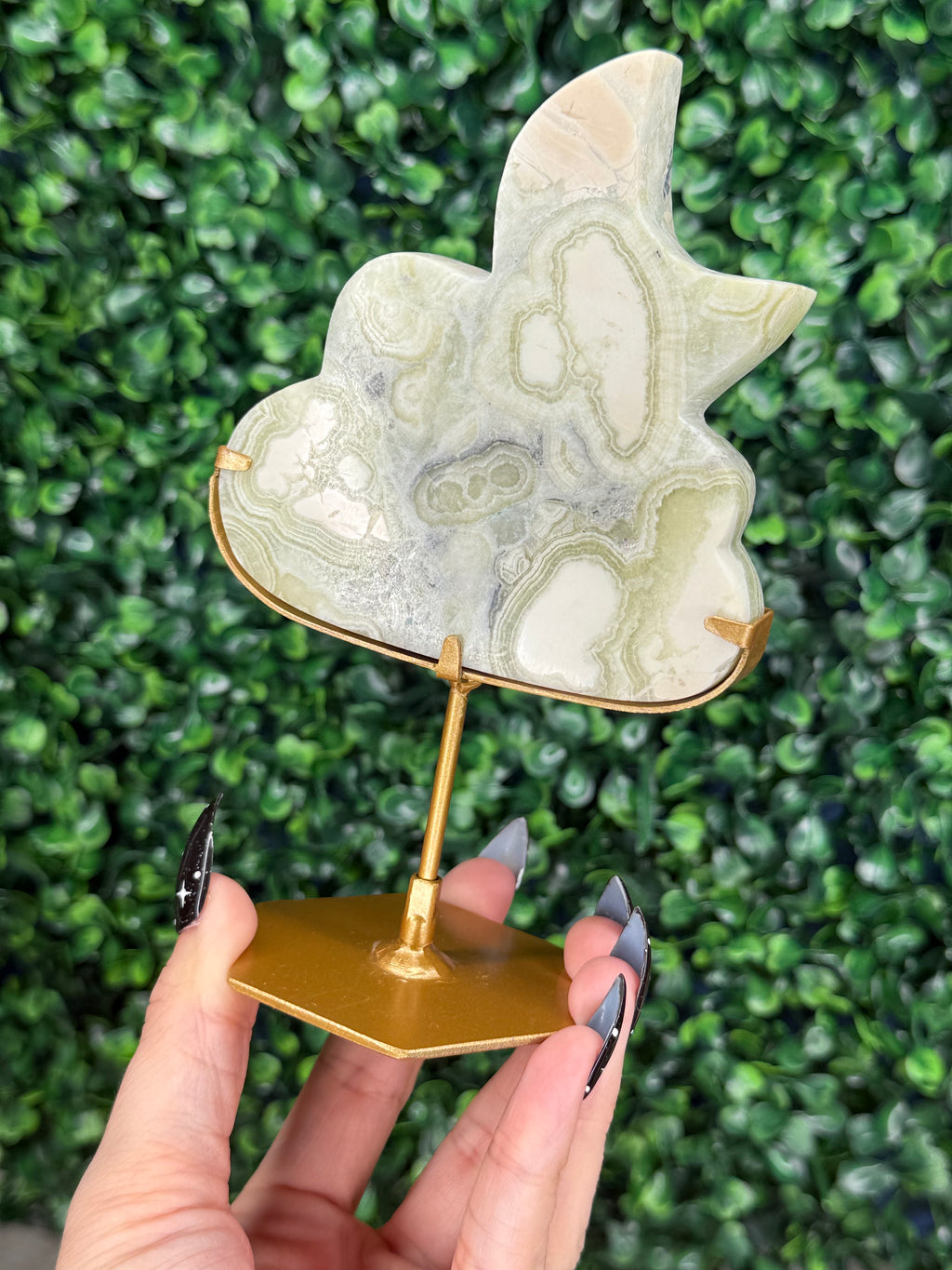 Green Milano Jasper Cloud & Moon Crystal Carving - A