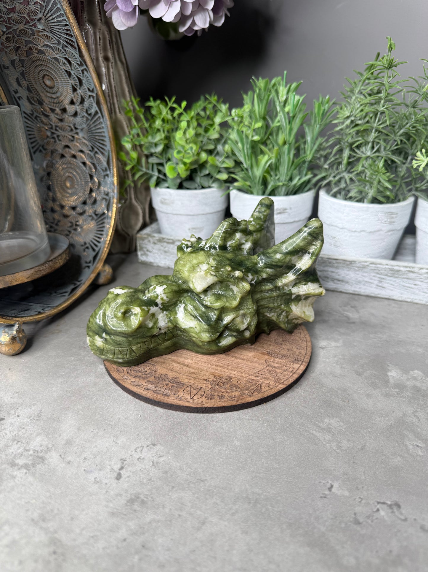 Large Green Jade Dragon Crystal Carving 815g