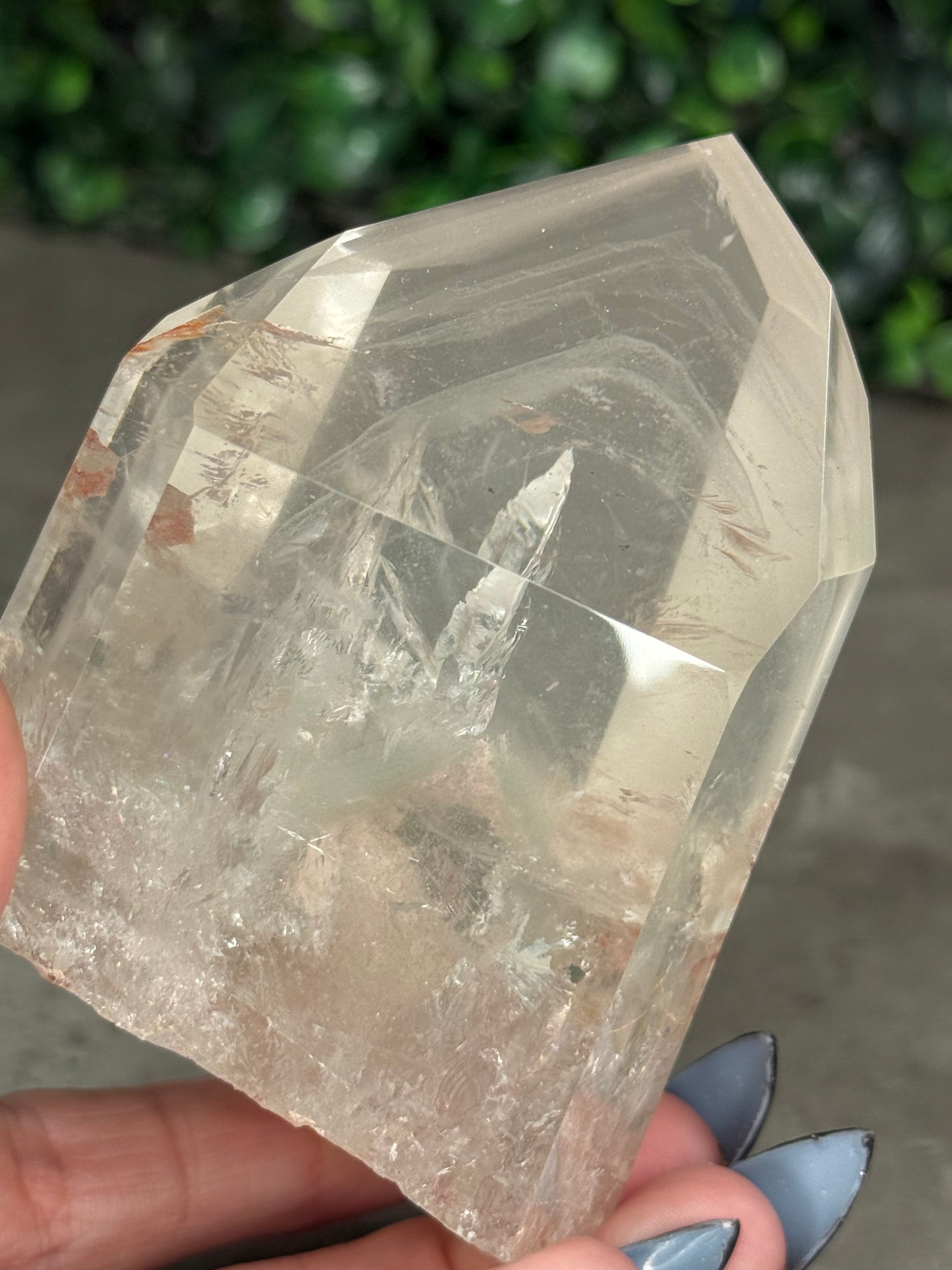 Brazilian Phantom Clear Quartz Freeform on Gold Stand