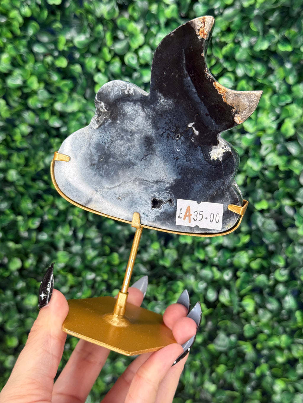 Blue Plume Agate Cloud & Moon Crystal Carving - A