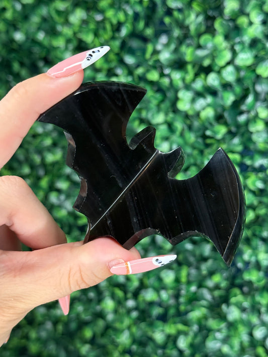 Midnight Lace Obsidian 3D Bats Crystal Carvings