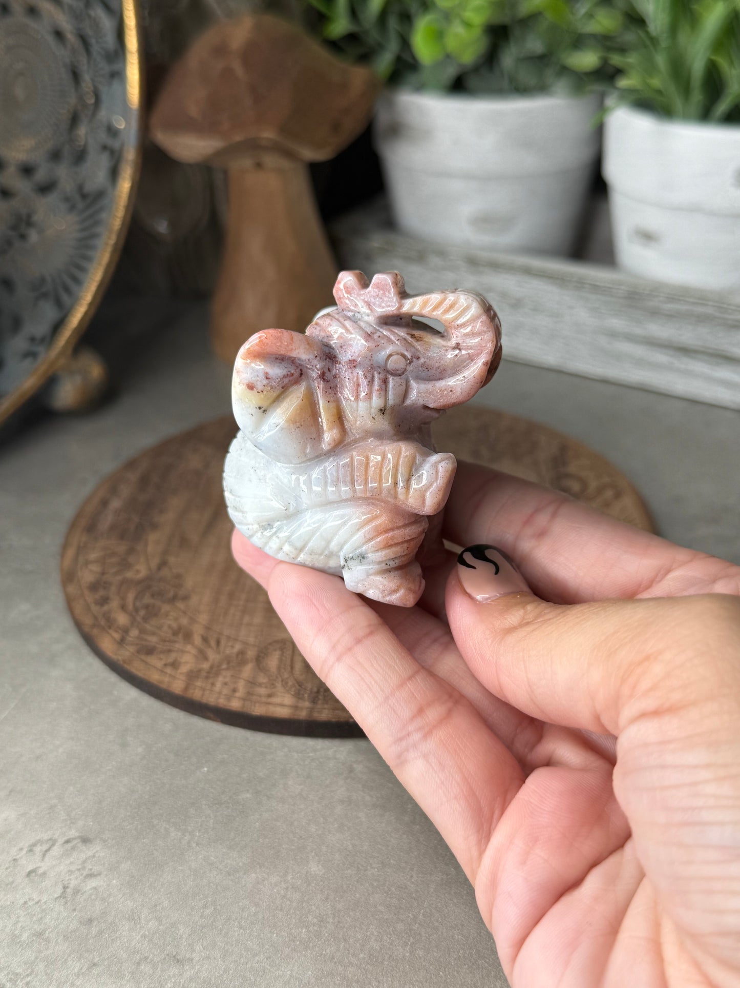 Ocean Jasper Hand Carved Elephant Crystal Carving