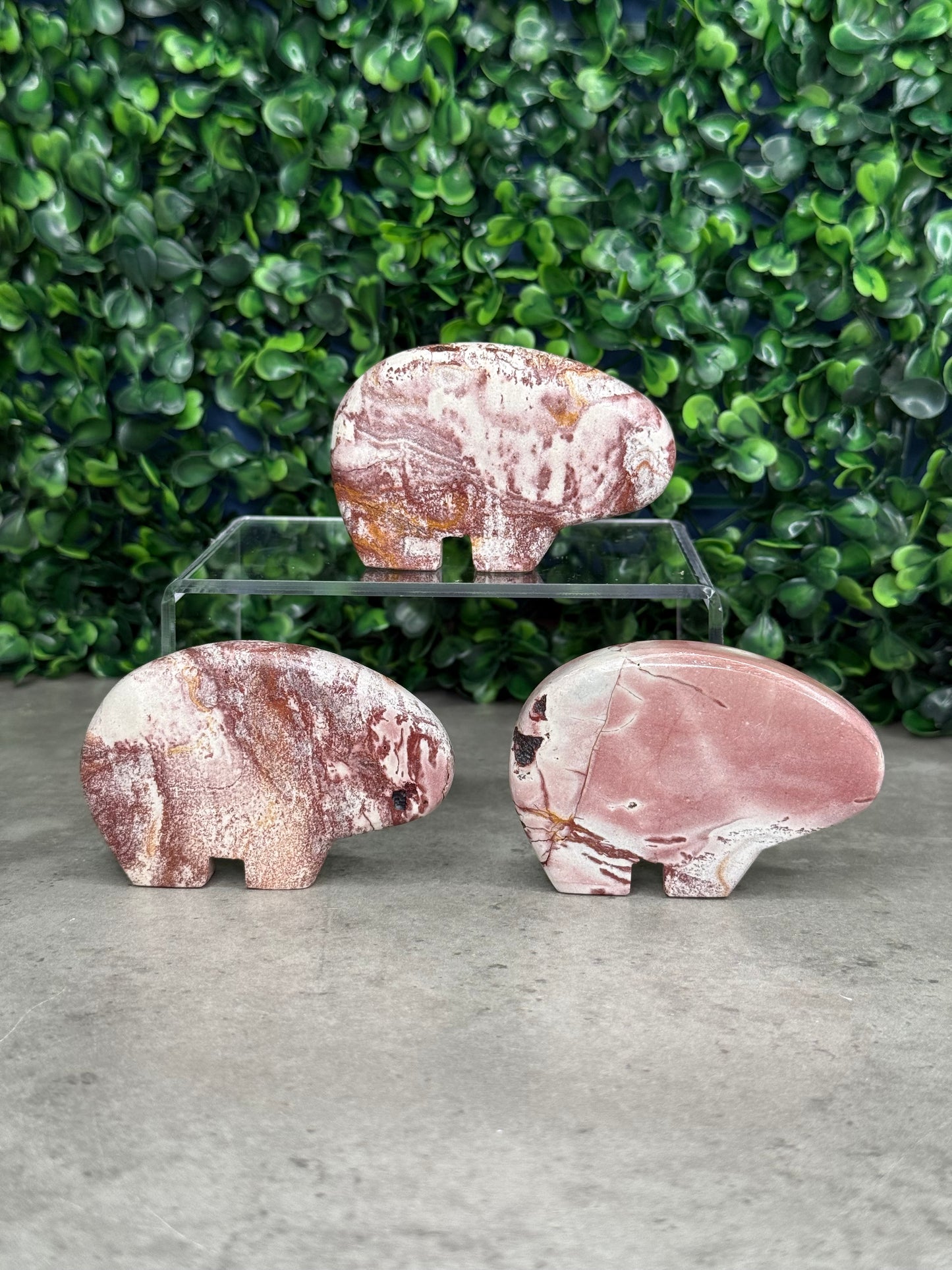 Pink Picture Jasper Bear Crystal Carvings