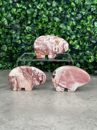 Pink Picture Jasper Bear Crystal Carvings