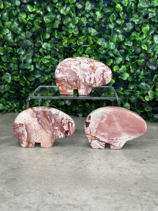 Pink Picture Jasper Bear Crystal Carvings