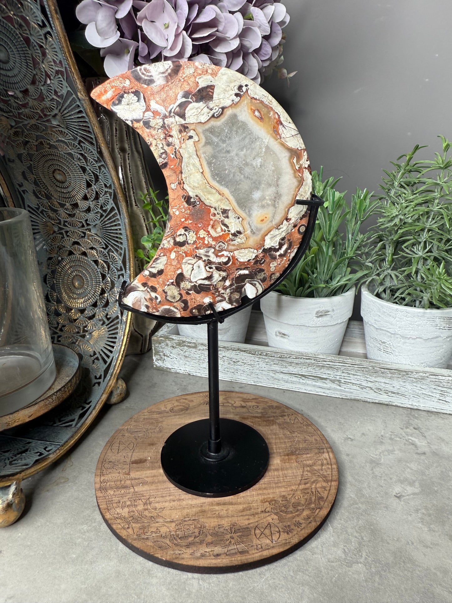 Money Agate Crystal Moon with Stand
