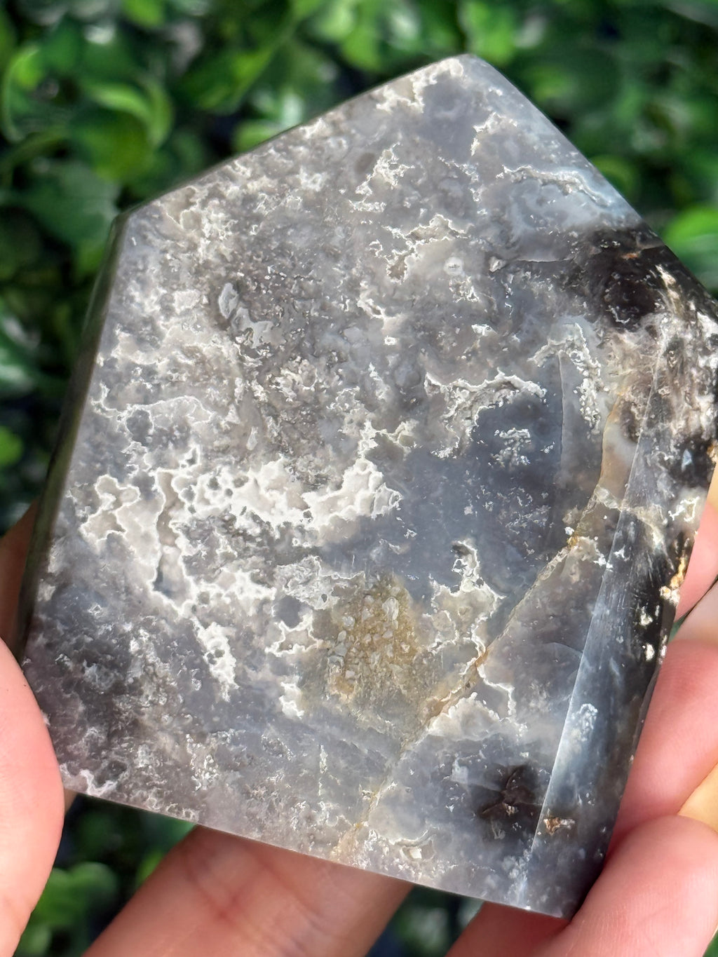 Blue Plume Agate Heart Tower Carving from Indonesia E