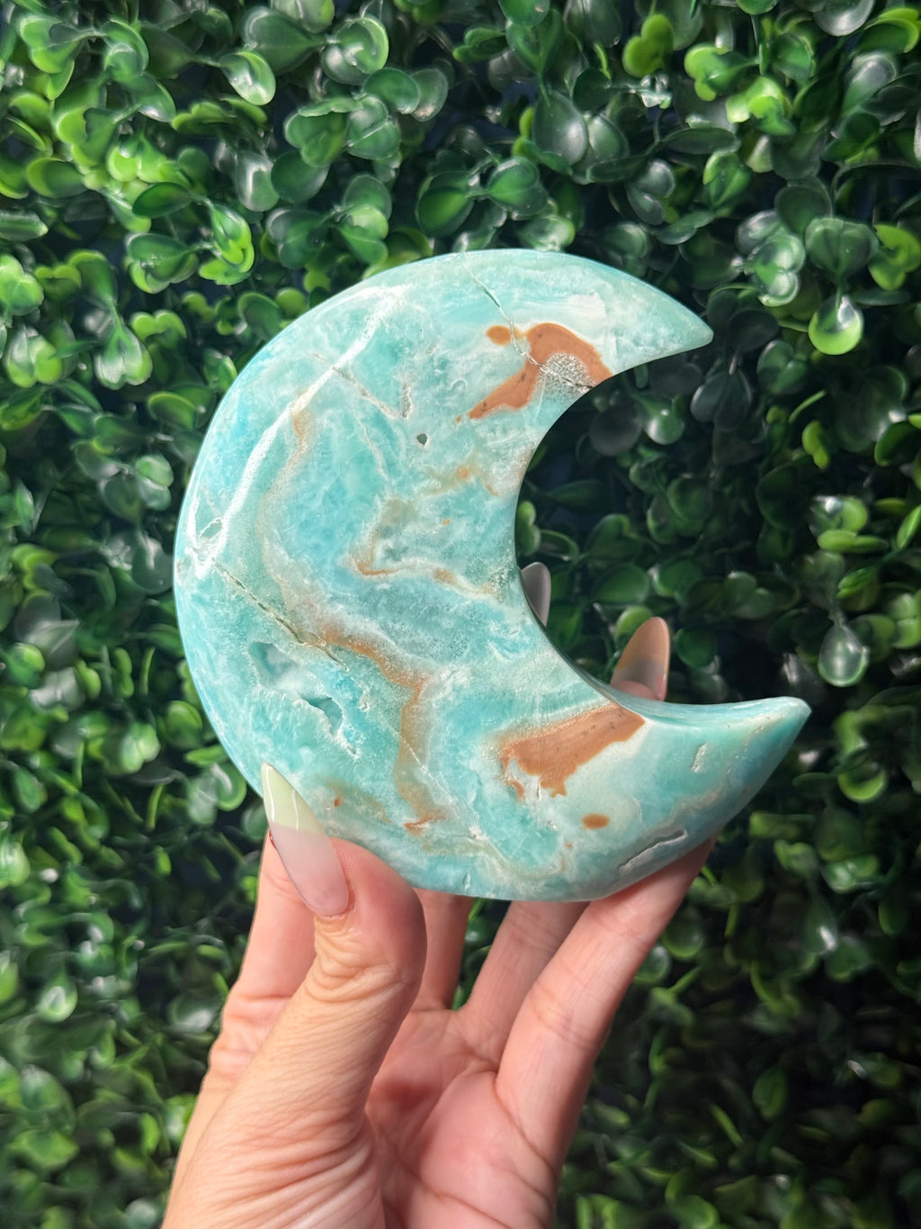 Blue Aragonite Standing Moon Crystal Carving - Pakistan - A