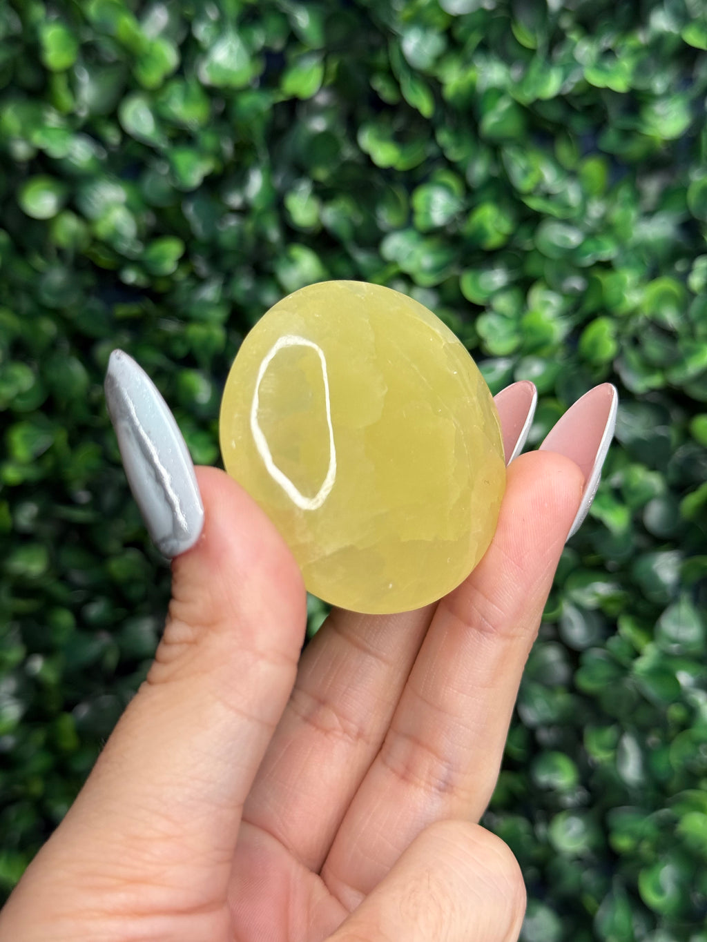 Lemon Calcite Flat Palmstone Crystal Carving