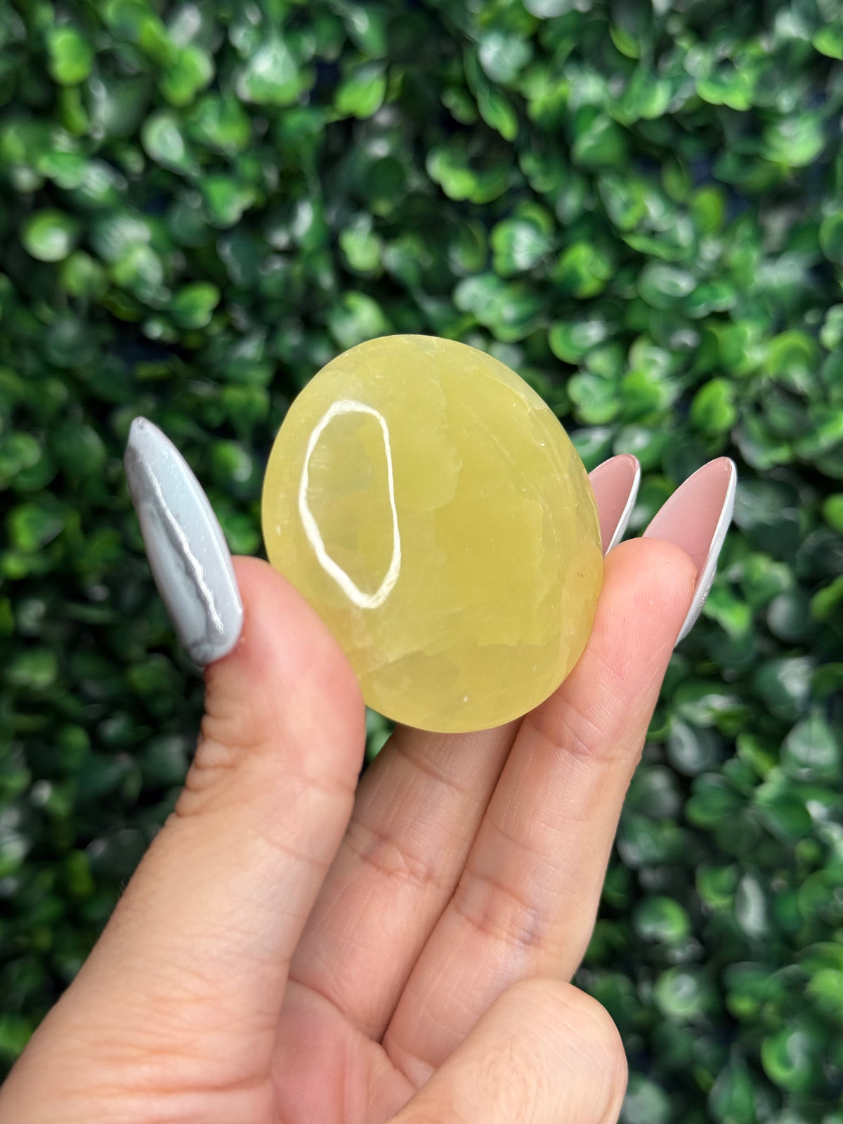 Lemon Calcite Flat Palmstone Crystal Carving