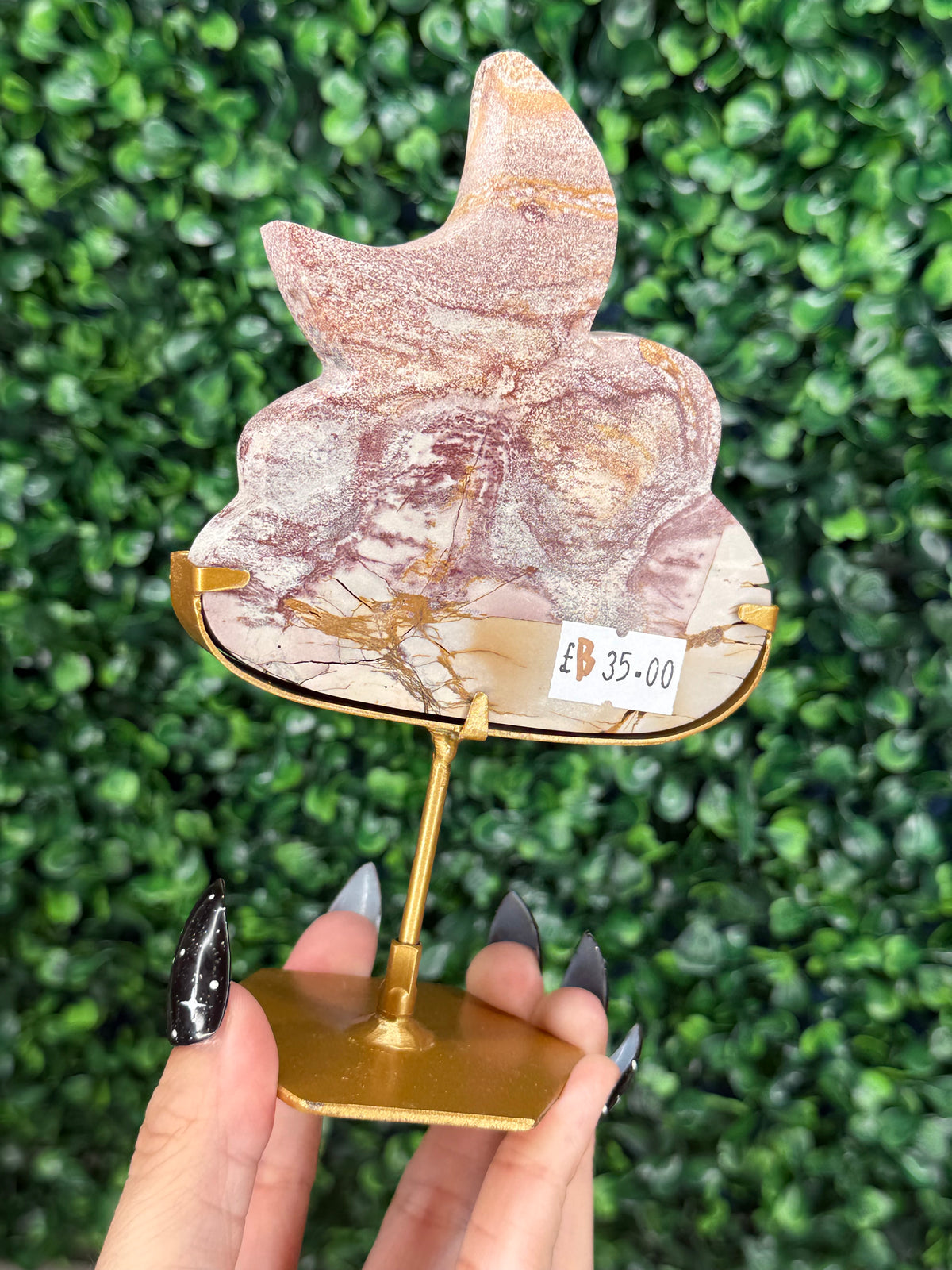 Pink Picture Jasper Cloud & Moon Crystal Carving - B
