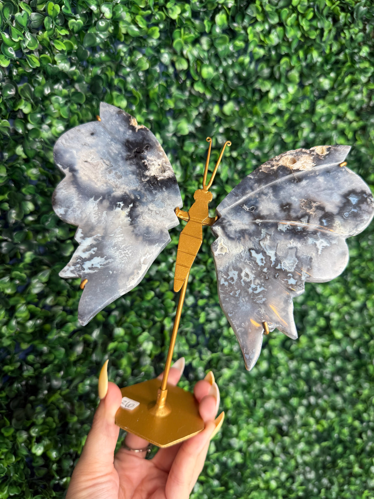 Blue Plume Agate Butterfly Wings Crystal Carving from Indonesia Z