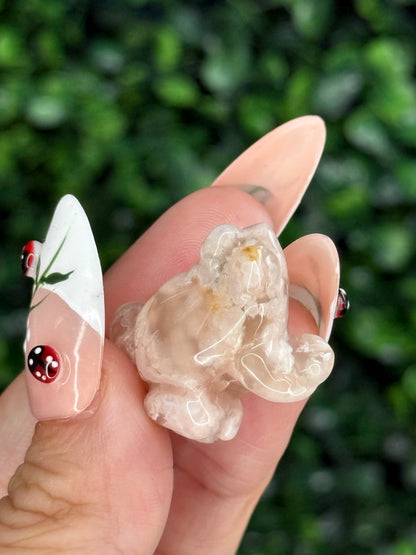 Flower Agate Mini Frog Crystal Carvings