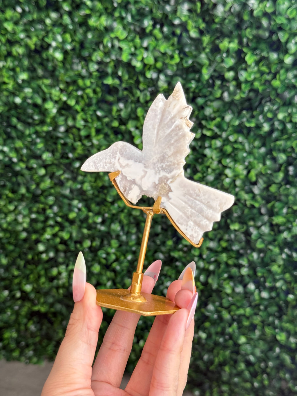 White Plume Agate Dove Crystal Carving - Indonesia - A