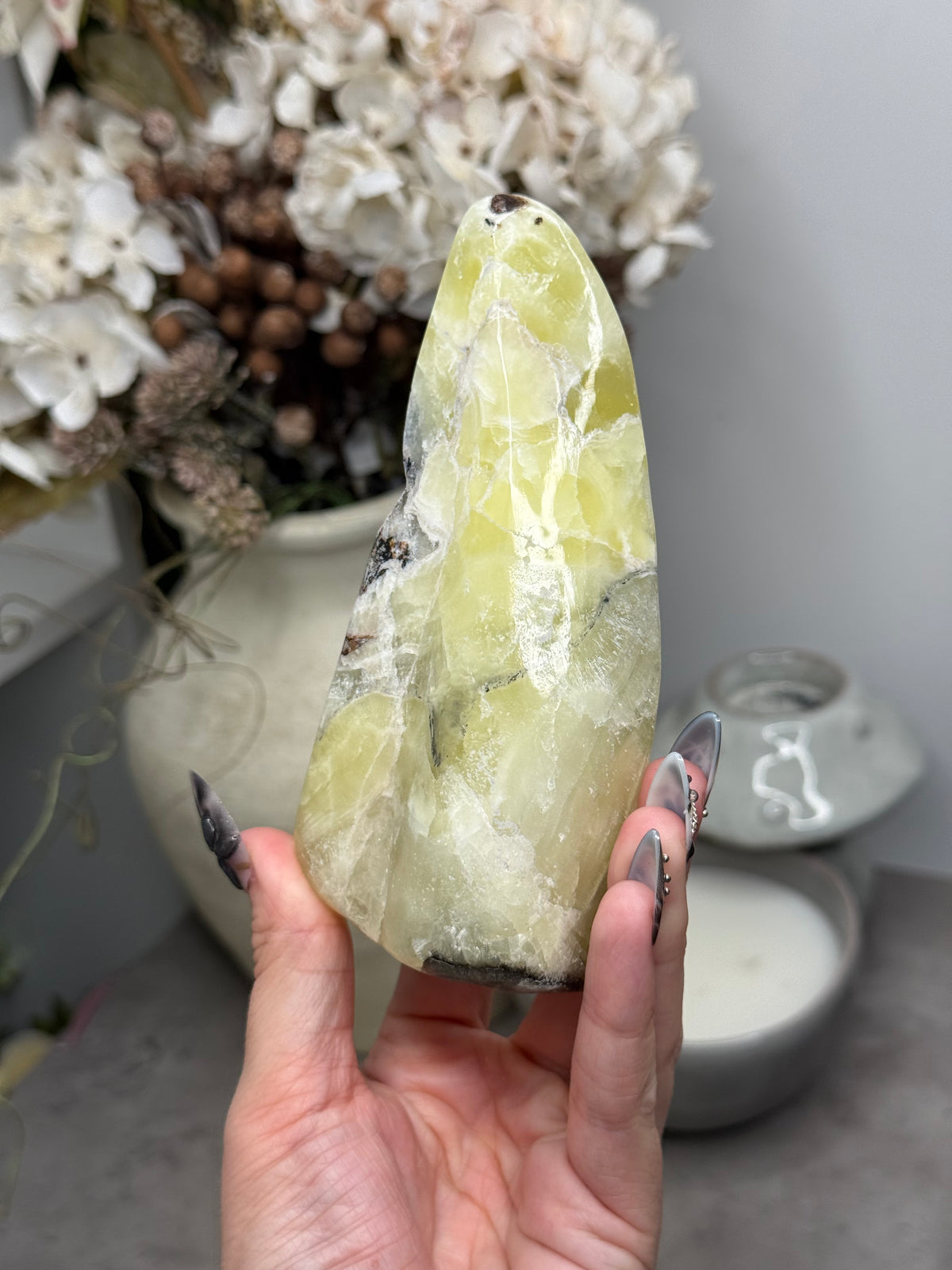 Yellow Aragonite Freeform Crystal Carvings Q - Pakistan