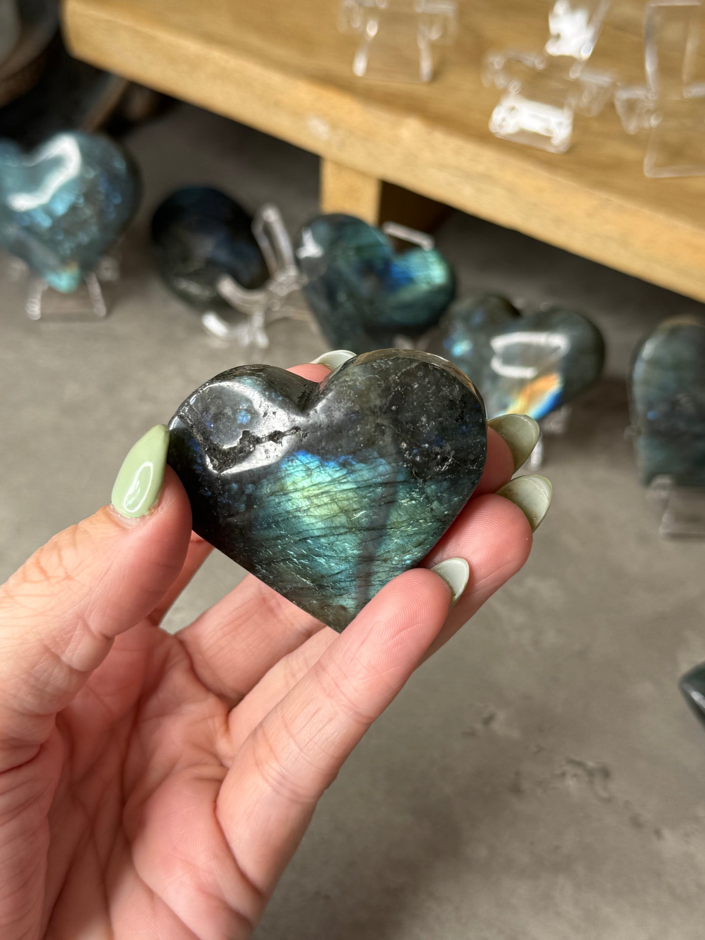 Labradorite Flashy Crystal Heart and Palmstones