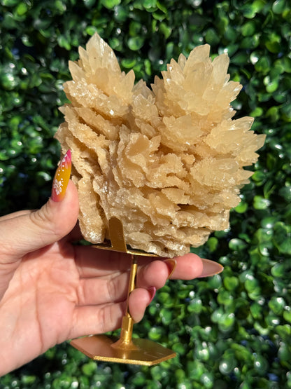 Yellow Calcite Large Specimen with Gold Stand - Indonesia