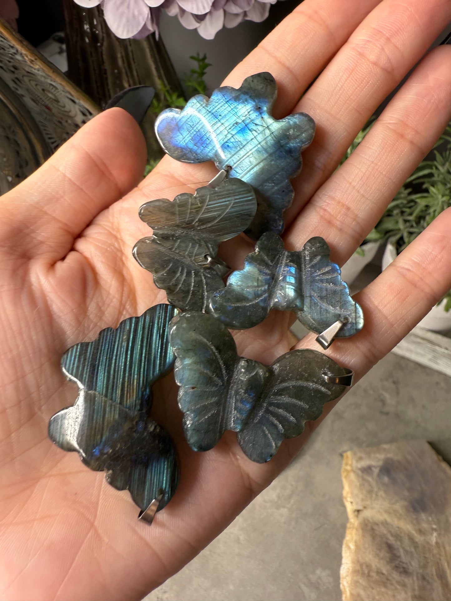 Labradorite Crystal Butterfly Pendants with chain