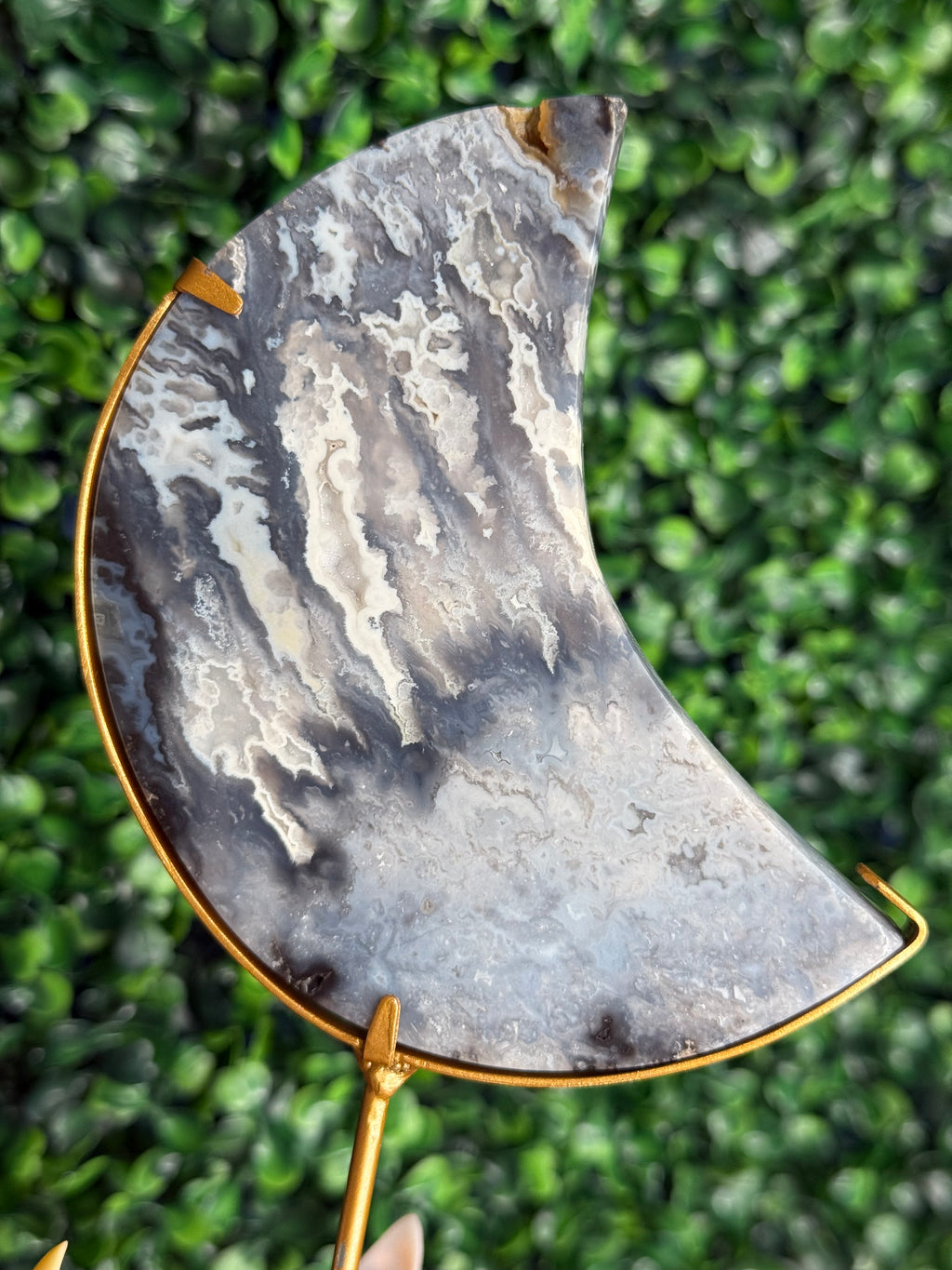 Blue Plume Agate Moon Crystal Carving from Indonesia G