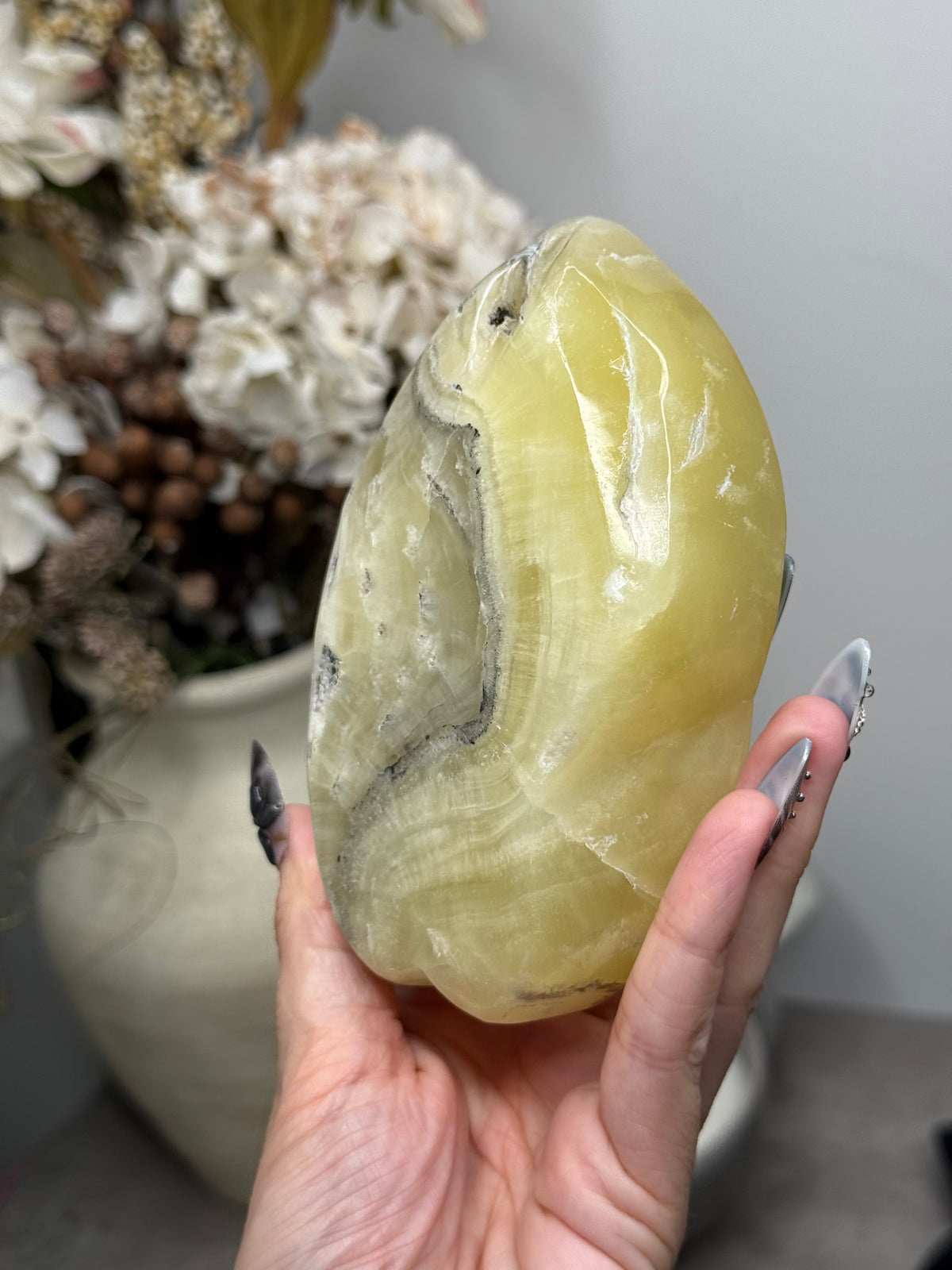 Yellow Aragonite Freeform Crystal Carvings L - Pakistan