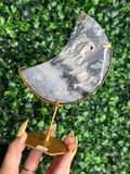 Blue Plume Agate Moon Crystal Carving from Indonesia G