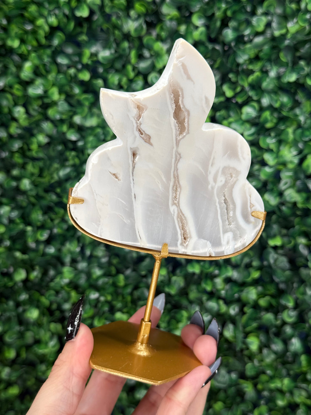 White Plume Agate Cloud & Moon Crystal Carving - B