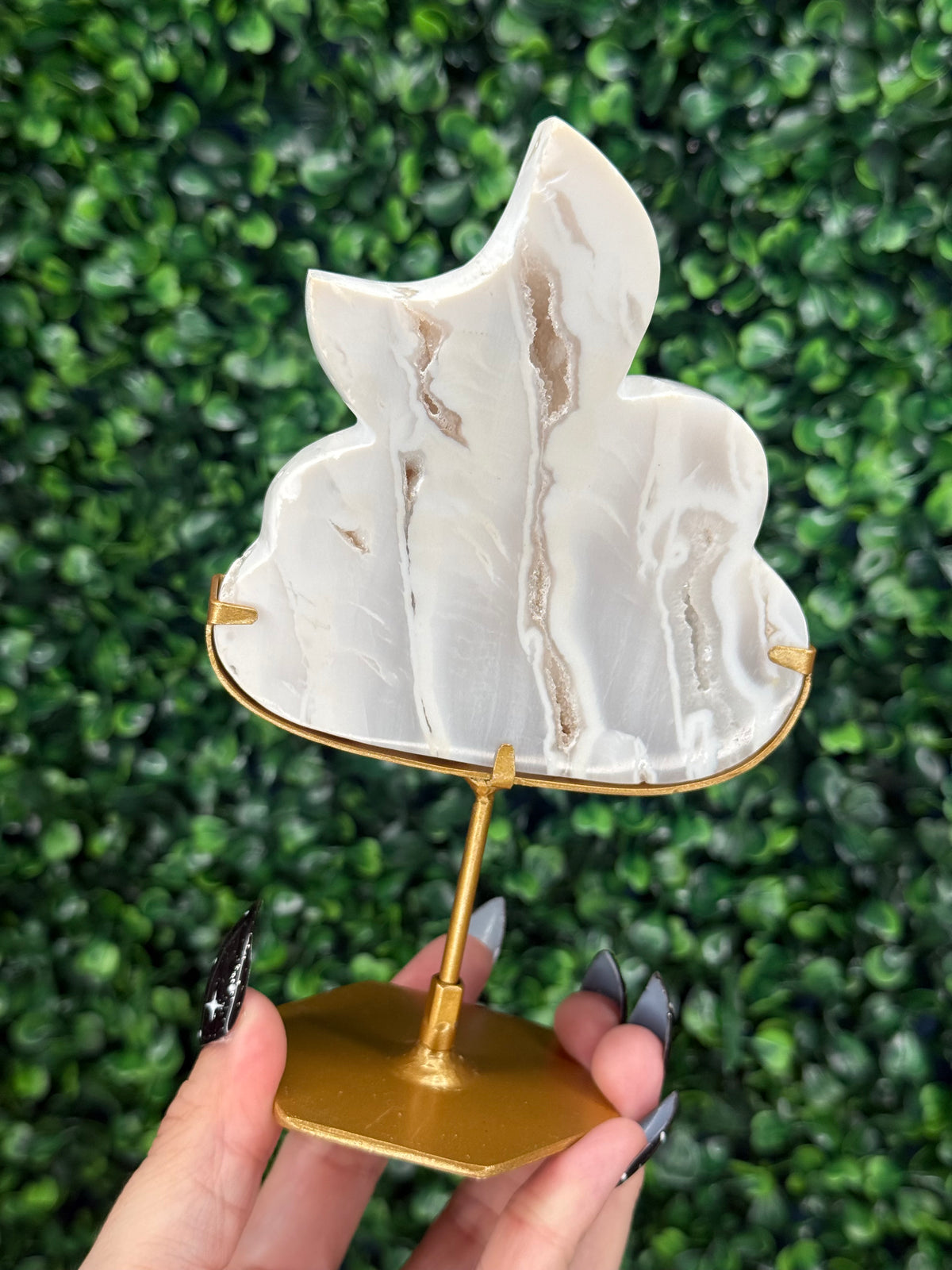 White Plume Agate Cloud & Moon Crystal Carving - B