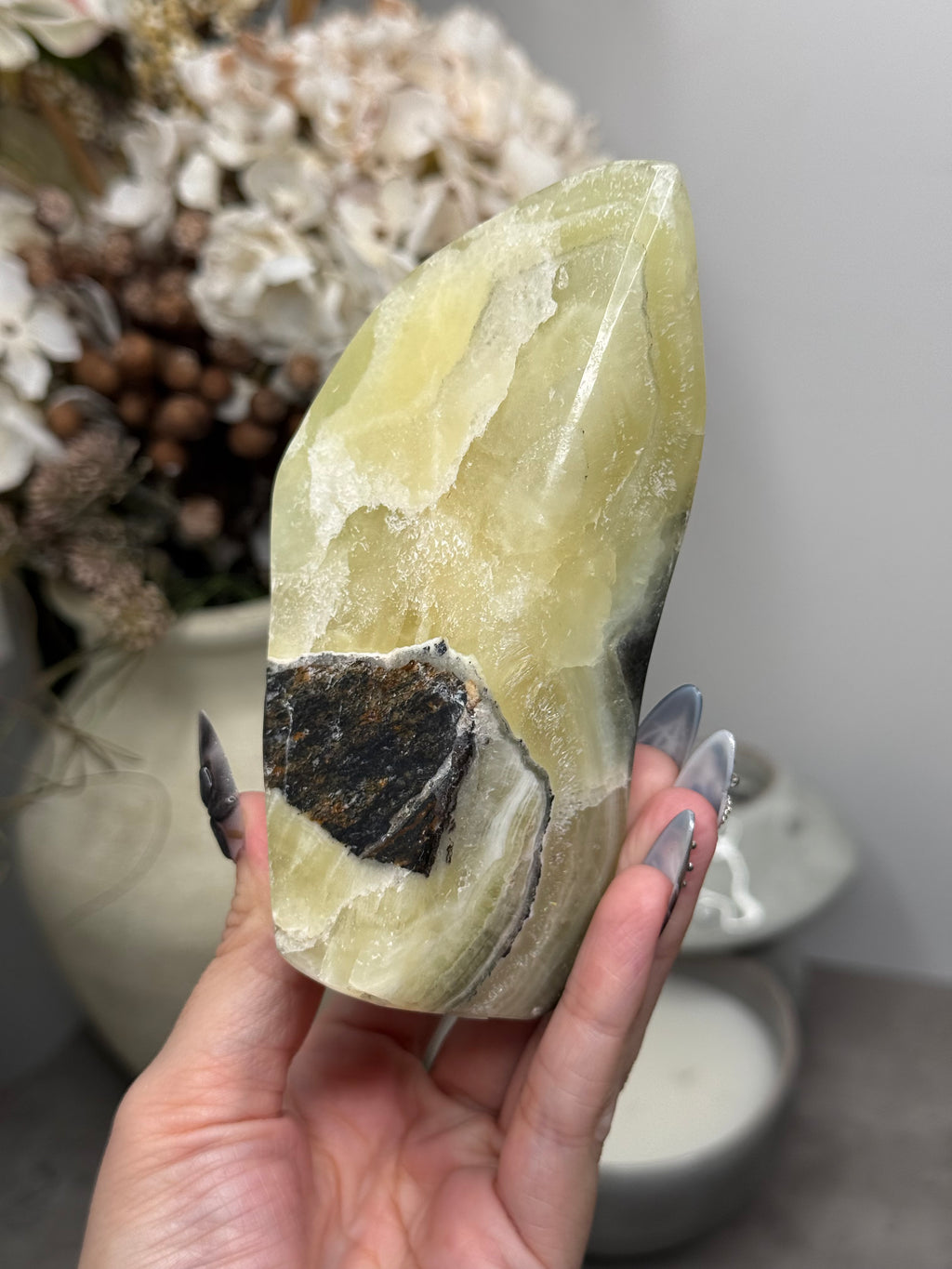 Yellow Aragonite Freeform Crystal Carvings M - Pakistan