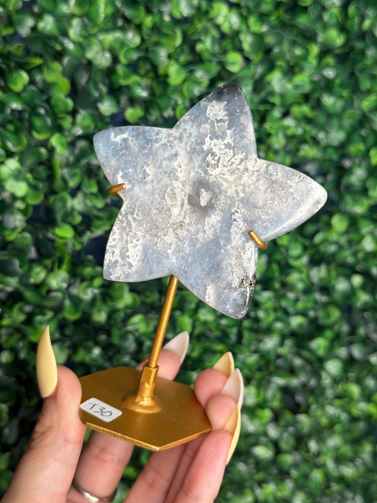 Blue Plume Agate Star Crystal Carving from Indonesia T