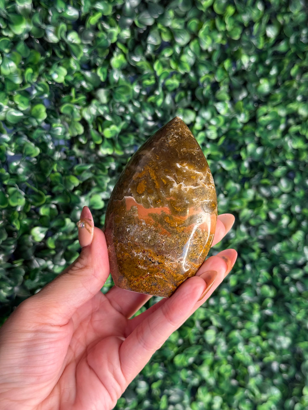 Colourful Moss Agate Teardrop Crystal Carving from Indonesia - A