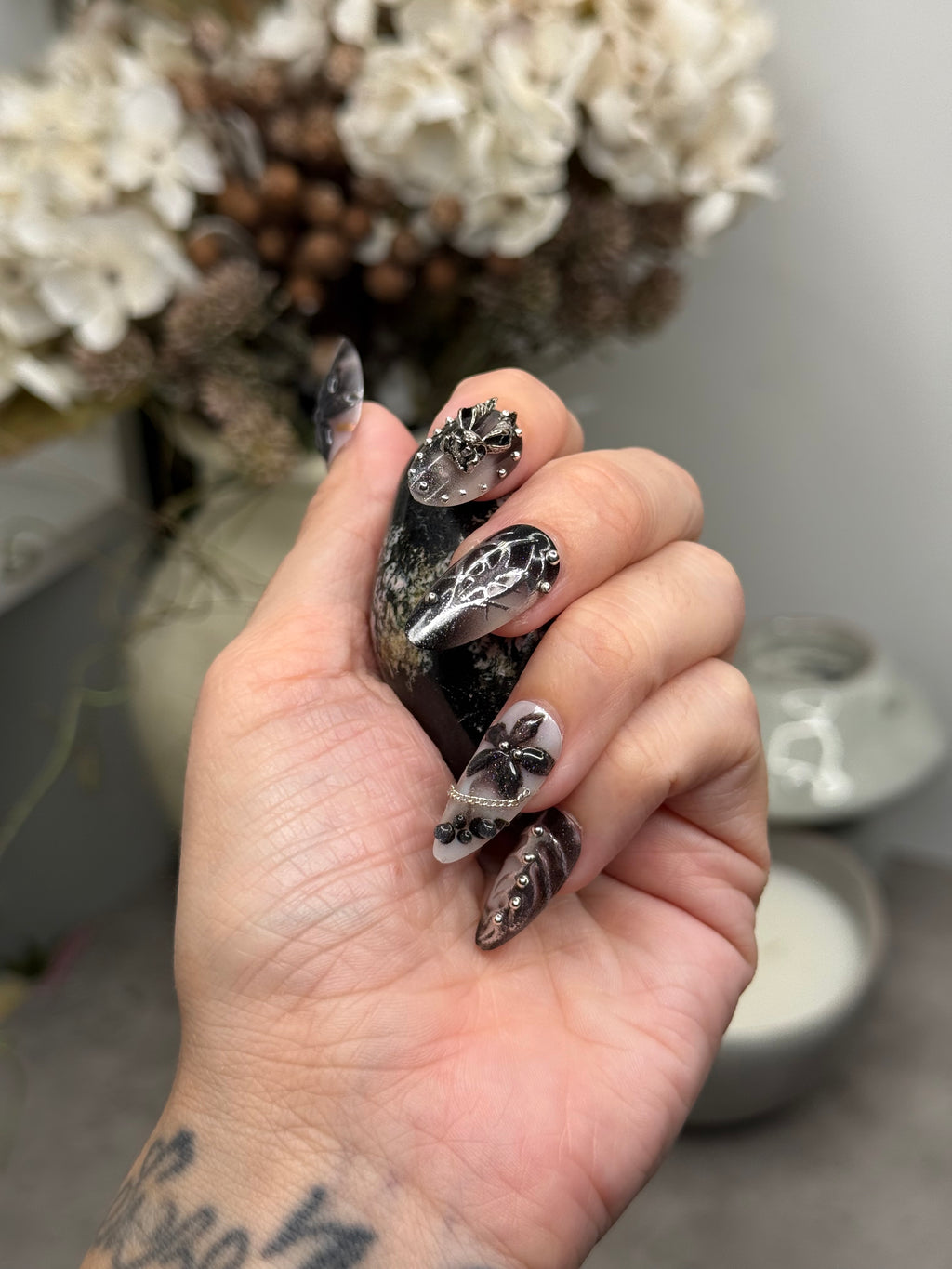 Snowflake Obsidian Shiva Palmstone Crystal Carving