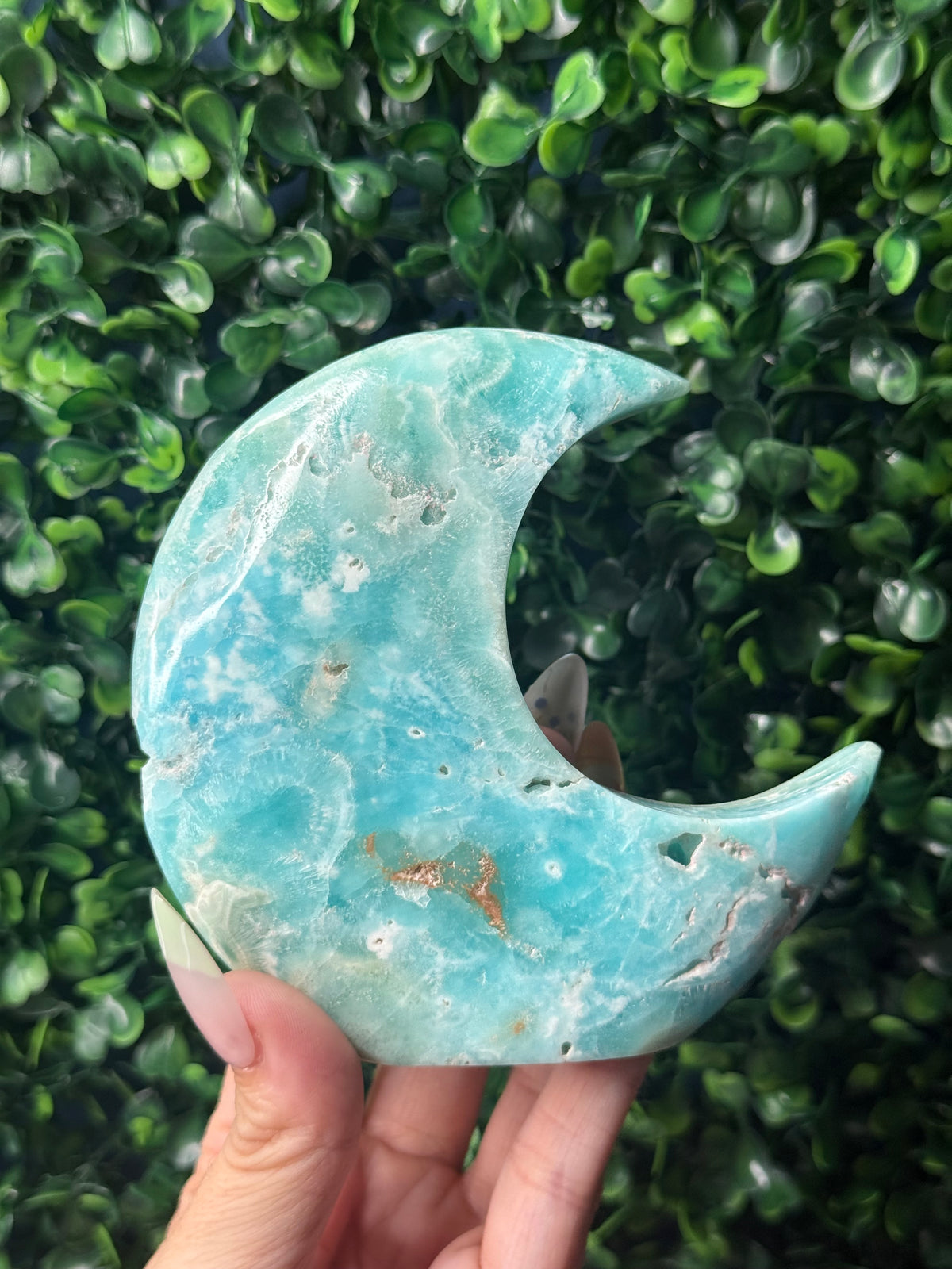 Blue Aragonite Standing Moon Crystal Carving - Pakistan - B
