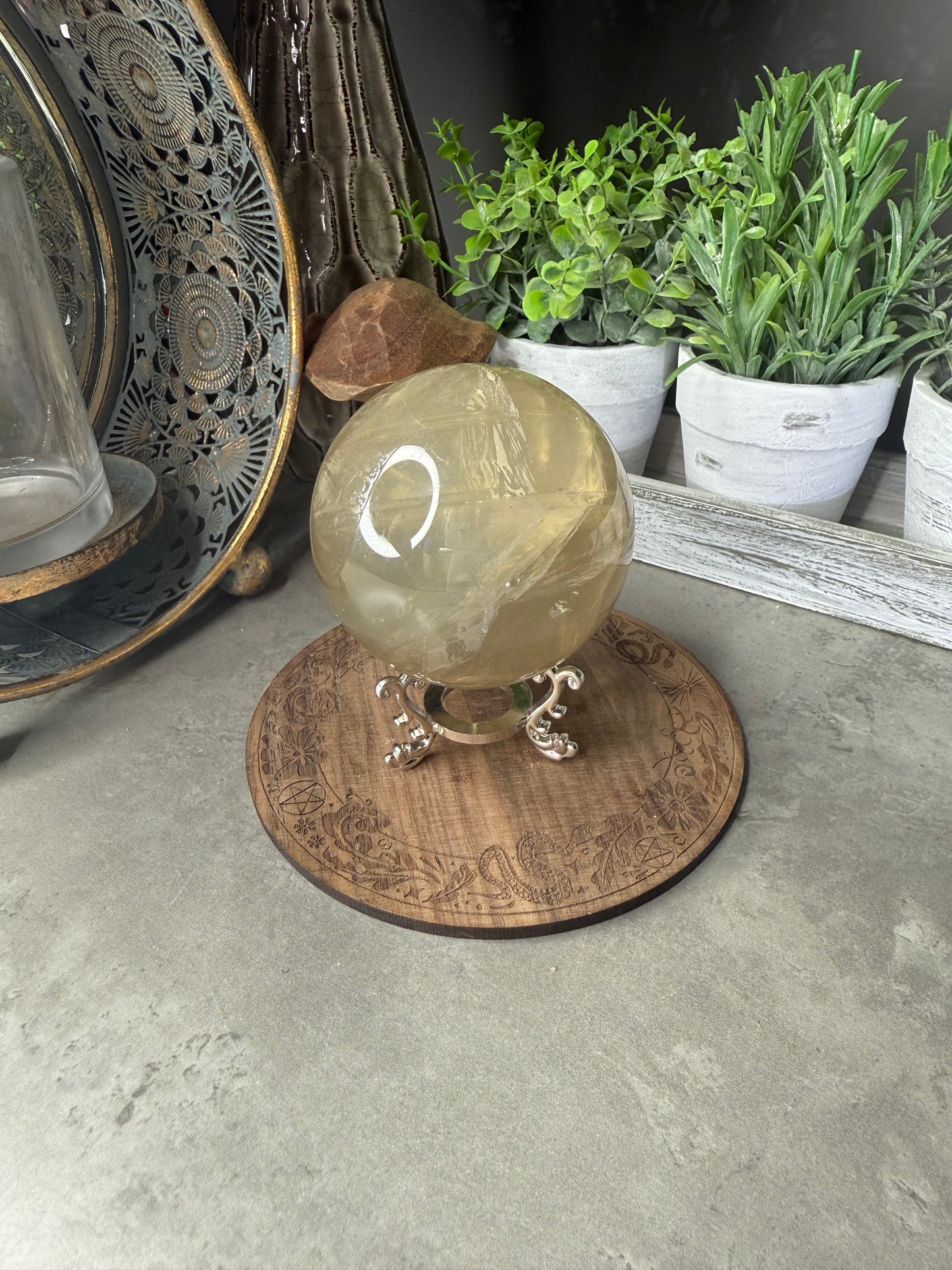 Starlight Citrine Crystal Sphere - Six Star Asterism - 349g