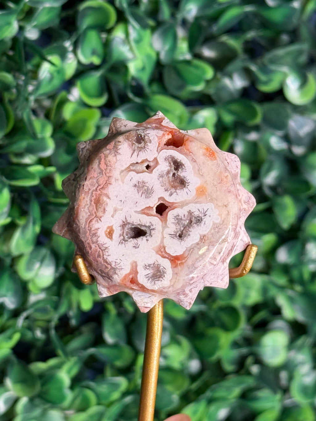 Pink Crazy Lace Agate Sun Crystal Carving from Indonesia - F