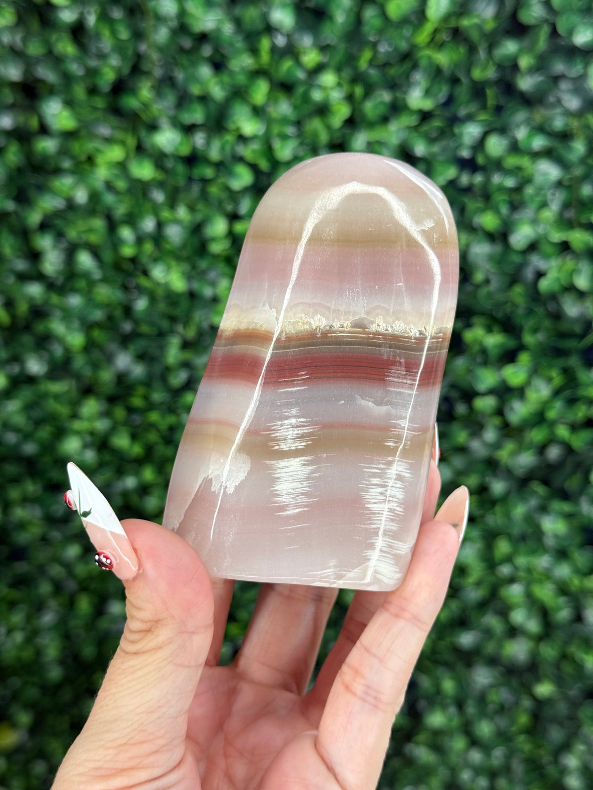 Pink Banded Onyx Freeform Crystal Carving - Pakistan