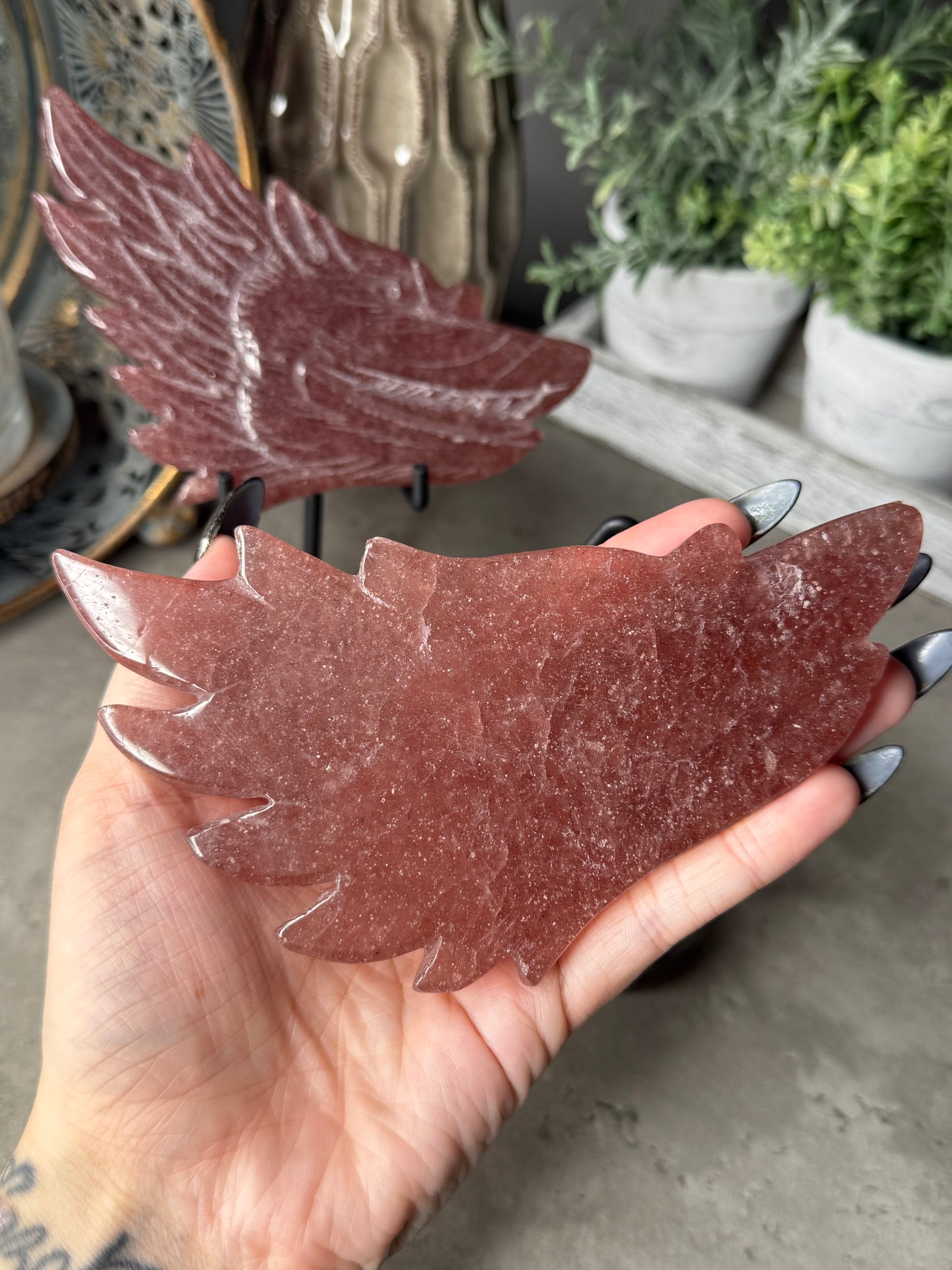 Strawberry Quartz Wolf Heads