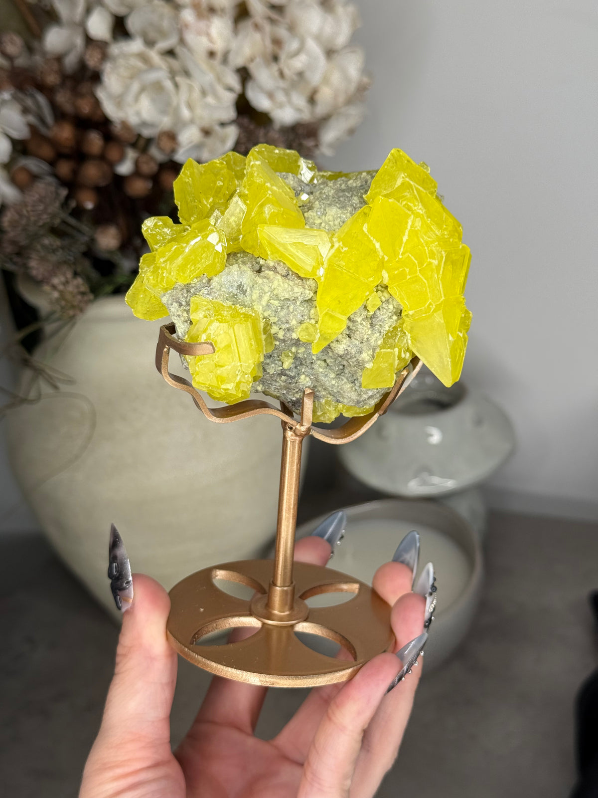 Sulphur Specimen with Custom Gold Stand - D - Imperfect