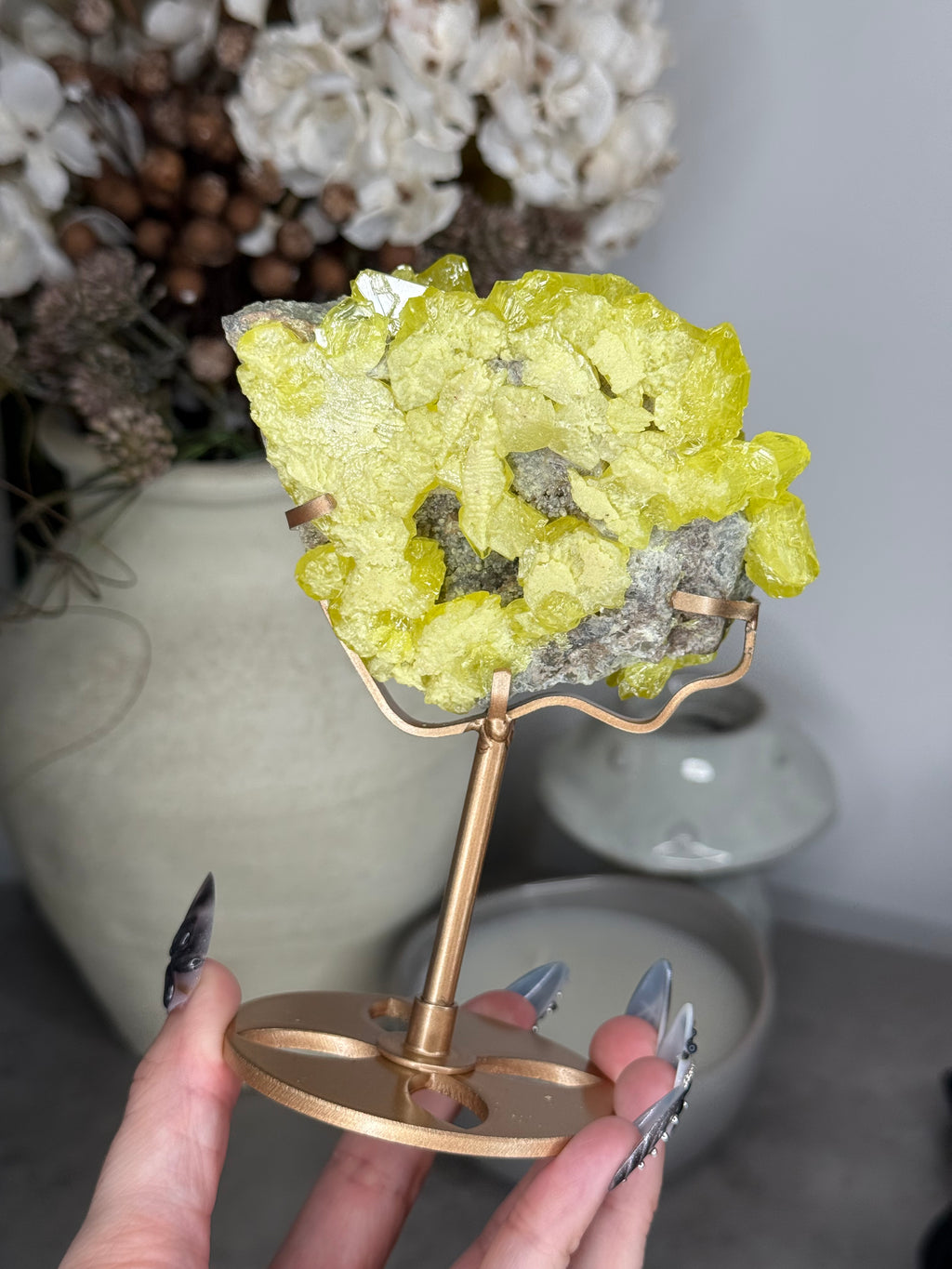 Sulphur Specimen with Custom Gold Stand - D - Imperfect