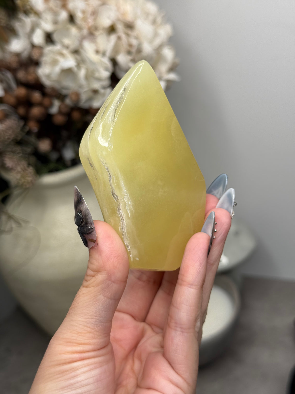 Yellow Aragonite Freeform Crystal Carvings E - Pakistan