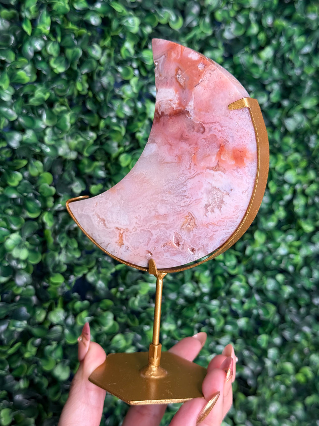Pink Carnelian Moon Crystal Carving from Indonesia B